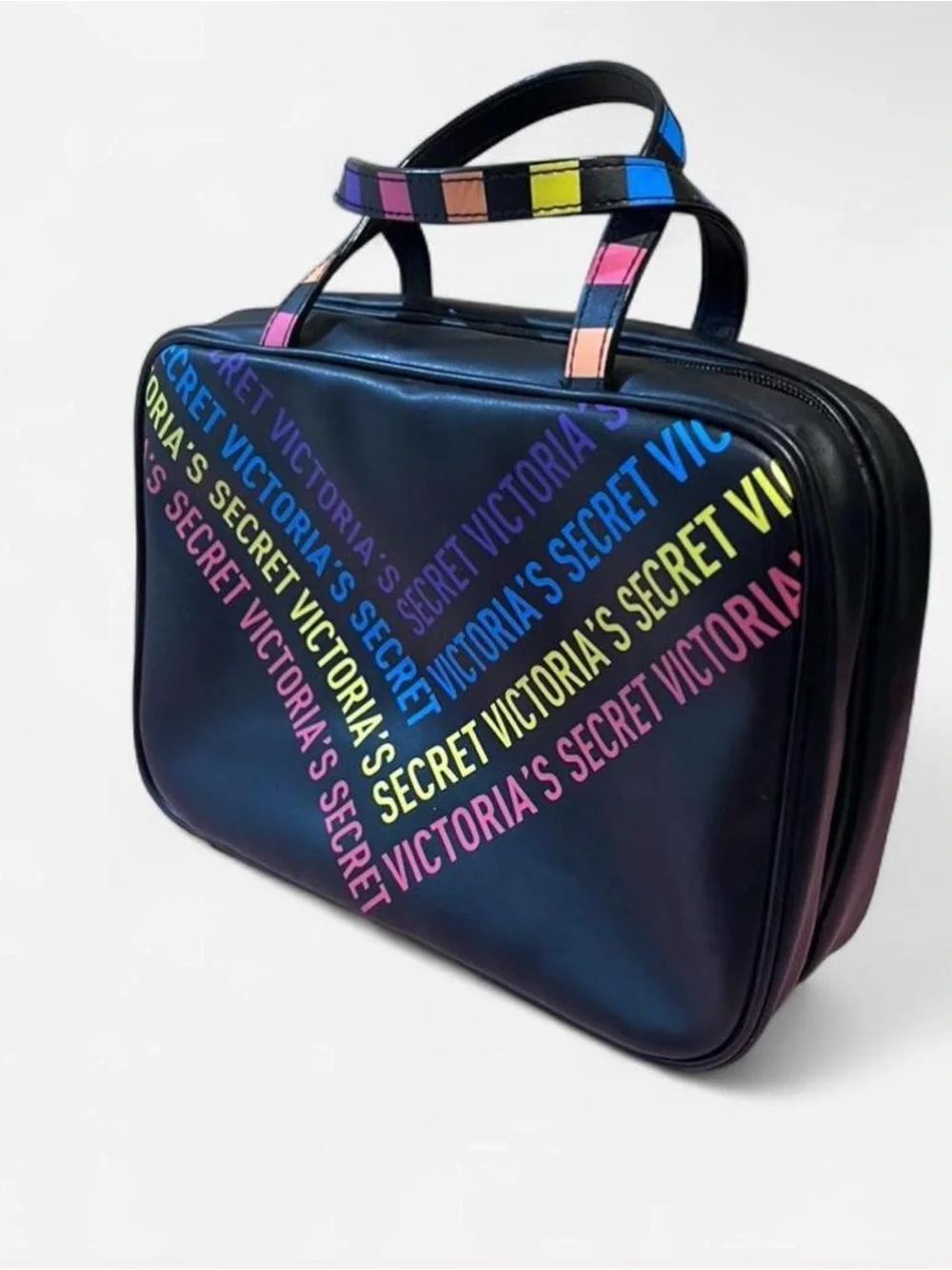Victoria's Secret Black Makeup Tote with Multicolor Logo
